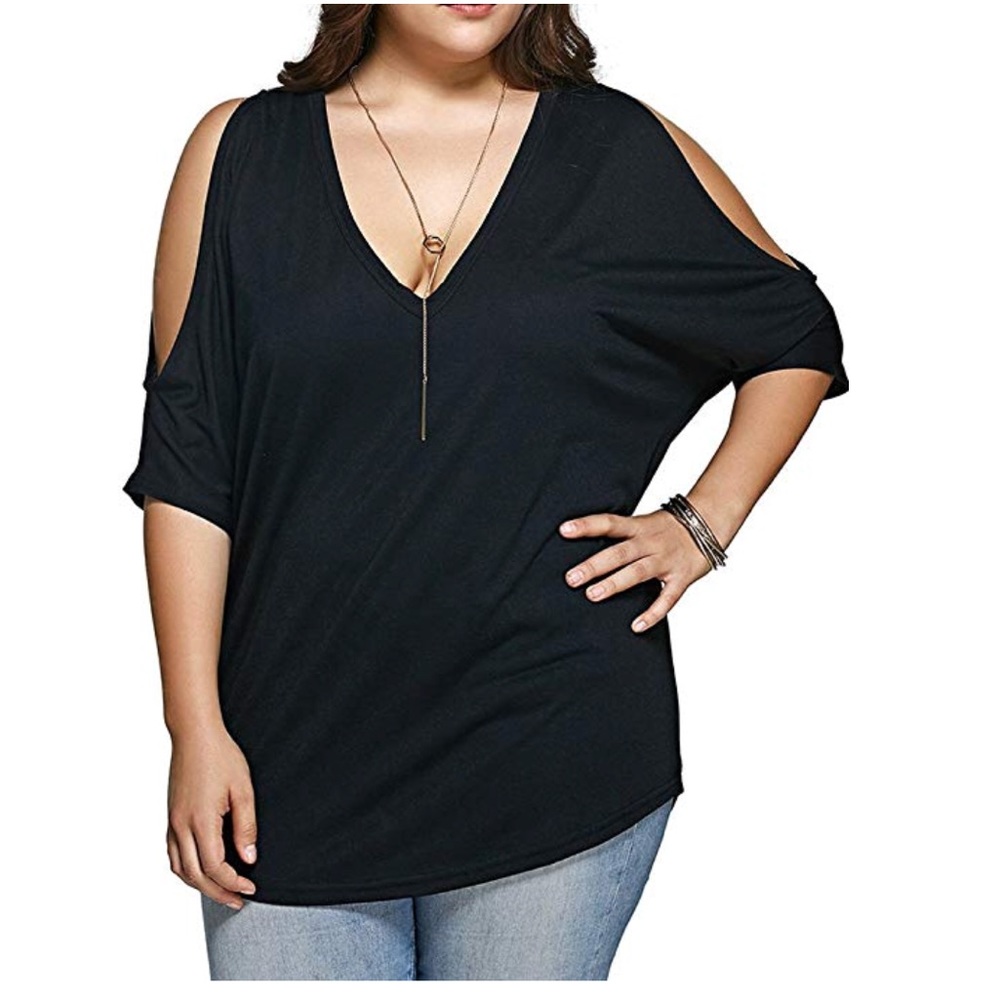 Beautiful women plus size v neck short sleeve top - Picture 3 of 7